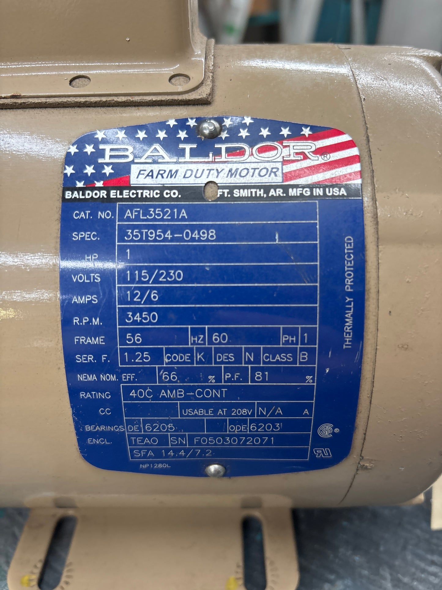 Moteur BALDOR 1HP 115-230V 1 Phase, 3450 RPM