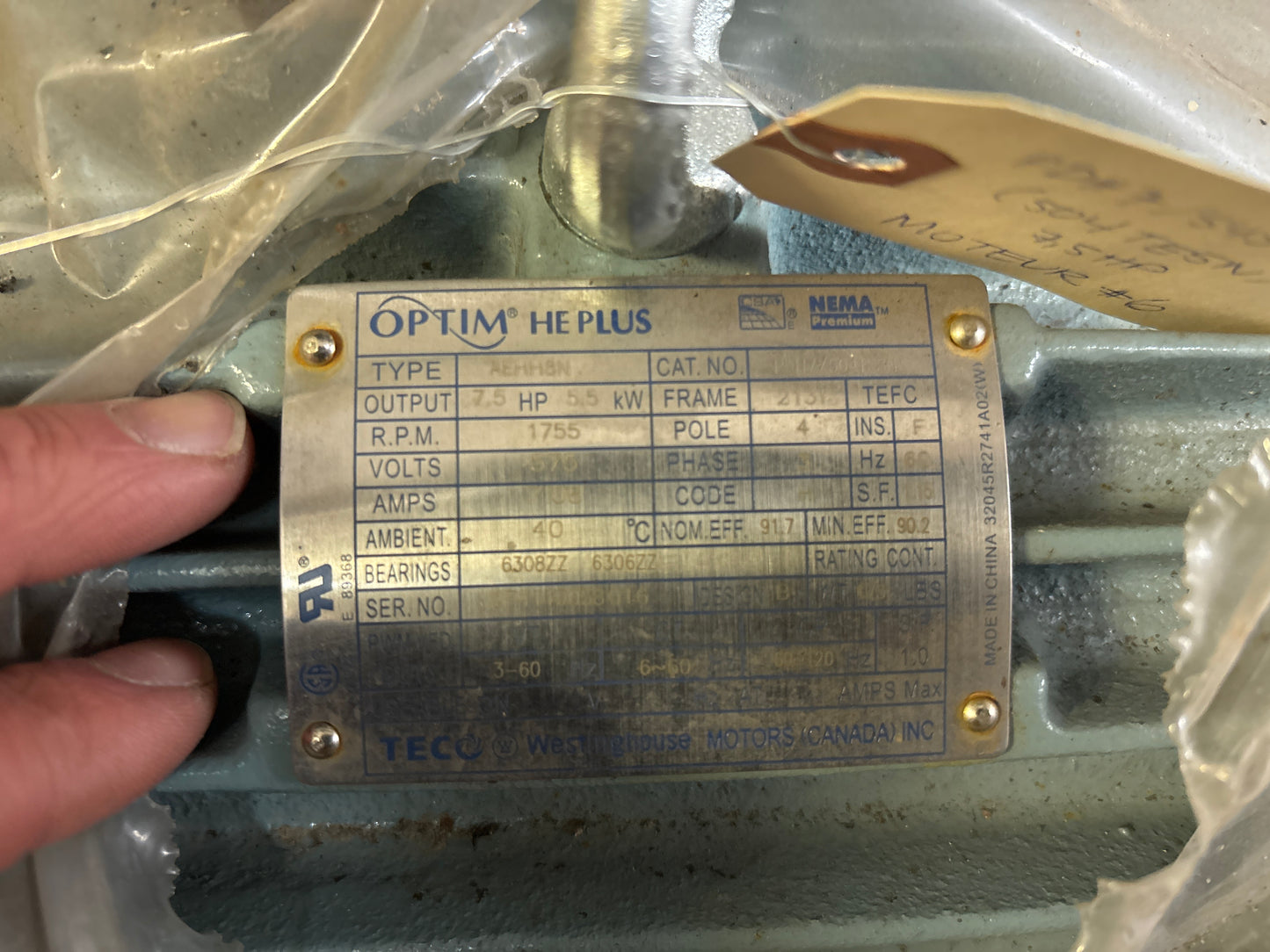 Moteur TECO-Westinghouse 7,5HP 575V 3 Phase, 1800 RPM