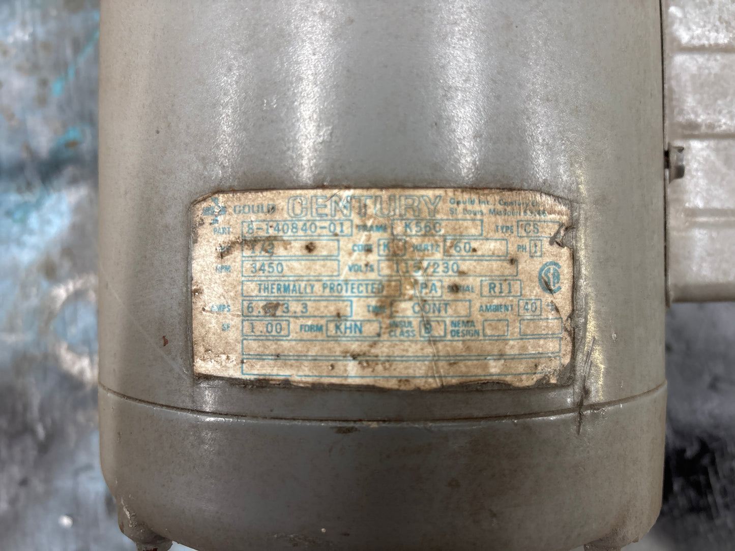 Moteur CENTURY 1/2HP 115-230V 1 Phase, 3450 RPM